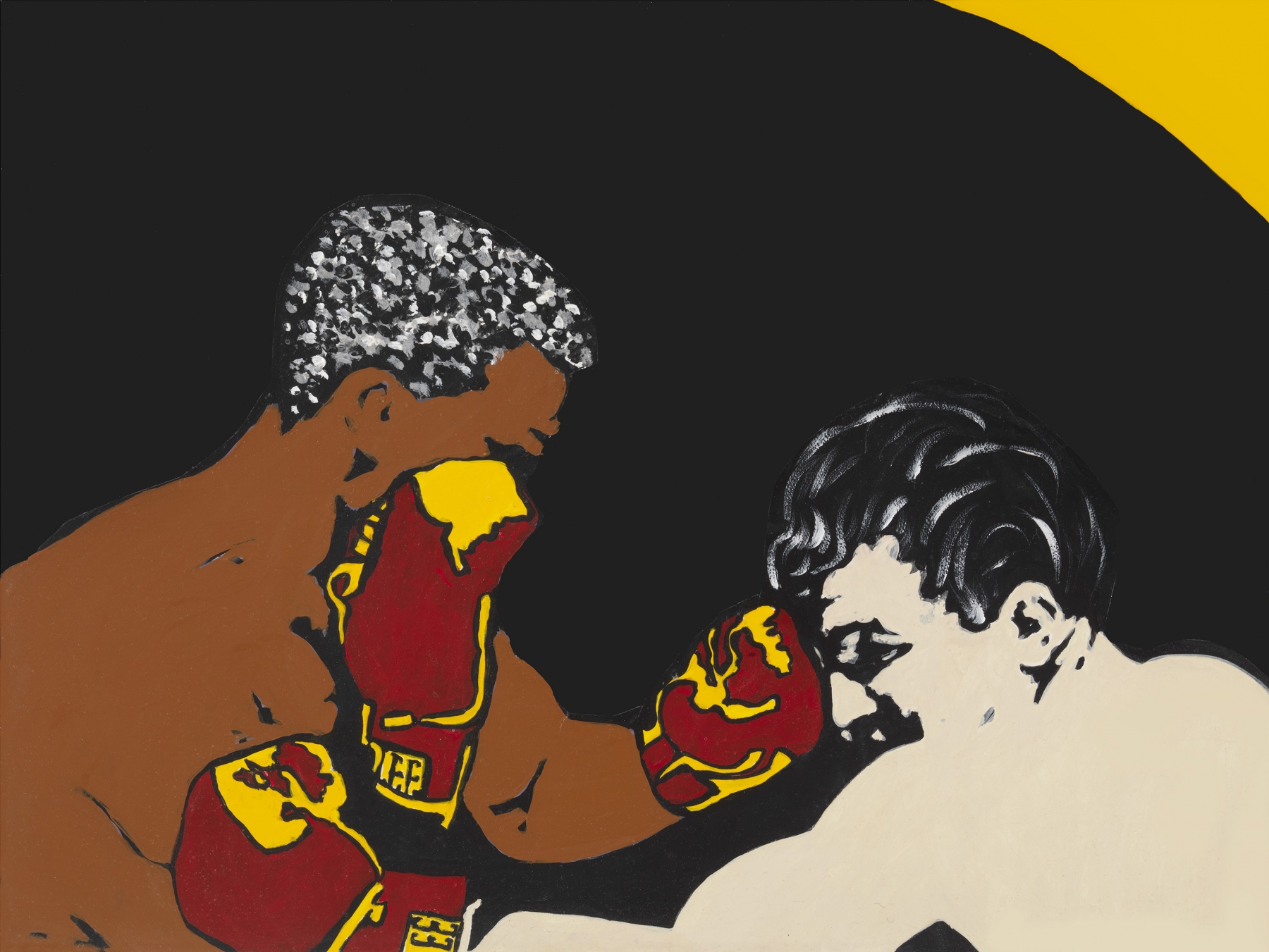 Prize Fight (Jake LaMotta and &amp;quot;Blackjack&amp;quot; Billy Fox), 1997

Acrylic and paper collage on canvas

18 x 24 inches